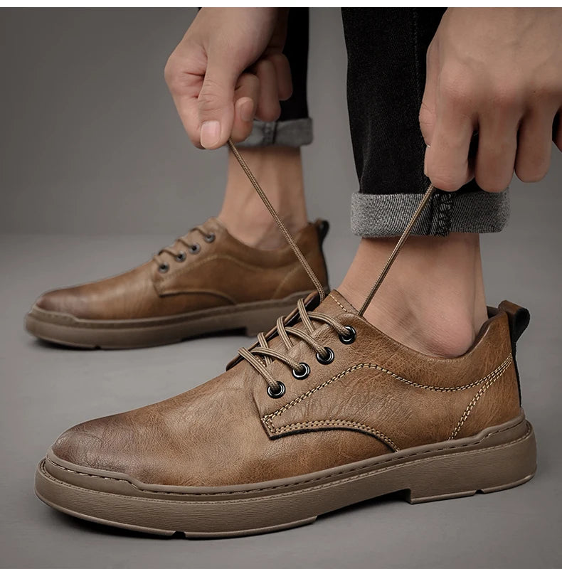 Printemps automne décontracté hommes rétro chaussures en Cuir 2023 mode Style britannique anti-dérapant Chaussure Homme Cuir marque de luxe concepteur