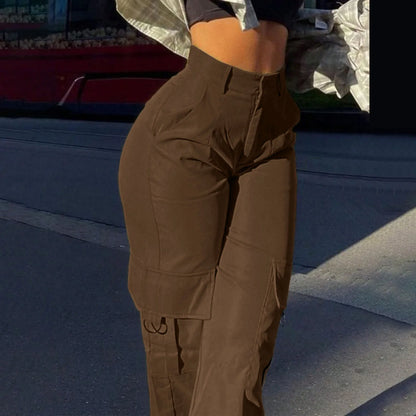 Women's Loose Cargo Pants High Waist Wide Leg Solid Color Full Length Trousers With Pockets Casual All Seasons Long Pantalones