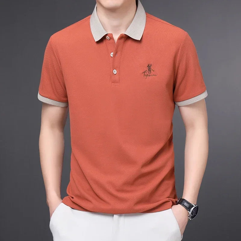 Men's Embroidered Casual Fashion Short Sleeved POLO Shirt Summer Comfortable Top