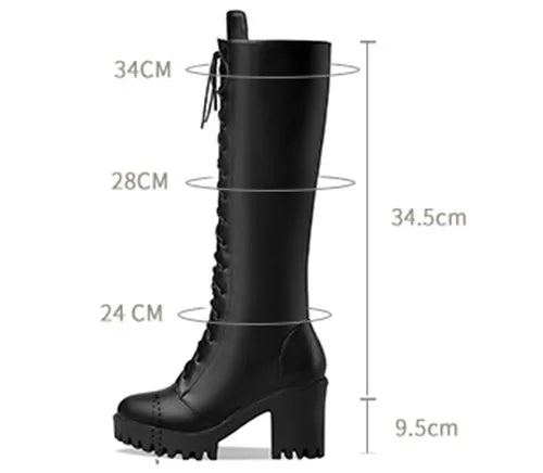 Bottes hautes britanniques pour femmes, blanc et noir, robe de soirée et de bureau, bout rond, talons bloc, fermeture éclair, longues bottes à plateforme d'équitation, hiver - DOGOMET DIGITAL PLUS