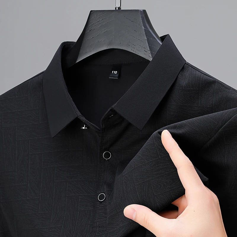 2025 New Men's Business Casual Short Sleeved Shirt Solid Color Polo Shirt Fashionable Breathable Comfortable Versatile Top