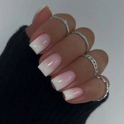 Faux ongles français en acrylique à couverture complète pour filles, faux ongles carrés courts, rose nude, nickel é simple, presse, N64.Art, N64.24 pièces