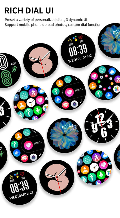 Smartwatch 2025 rond AMOLED affichage Bluetooth relojes para hombres sans fil montres intelligentes homme femme nouveau pour iPhone Android