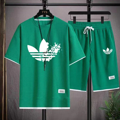 2025 Summer breathable quick drying sports casual jogging men's fashion printed short sleeve T-shirt + shorts two-piece set - DOGOMET DIGITAL PLUS