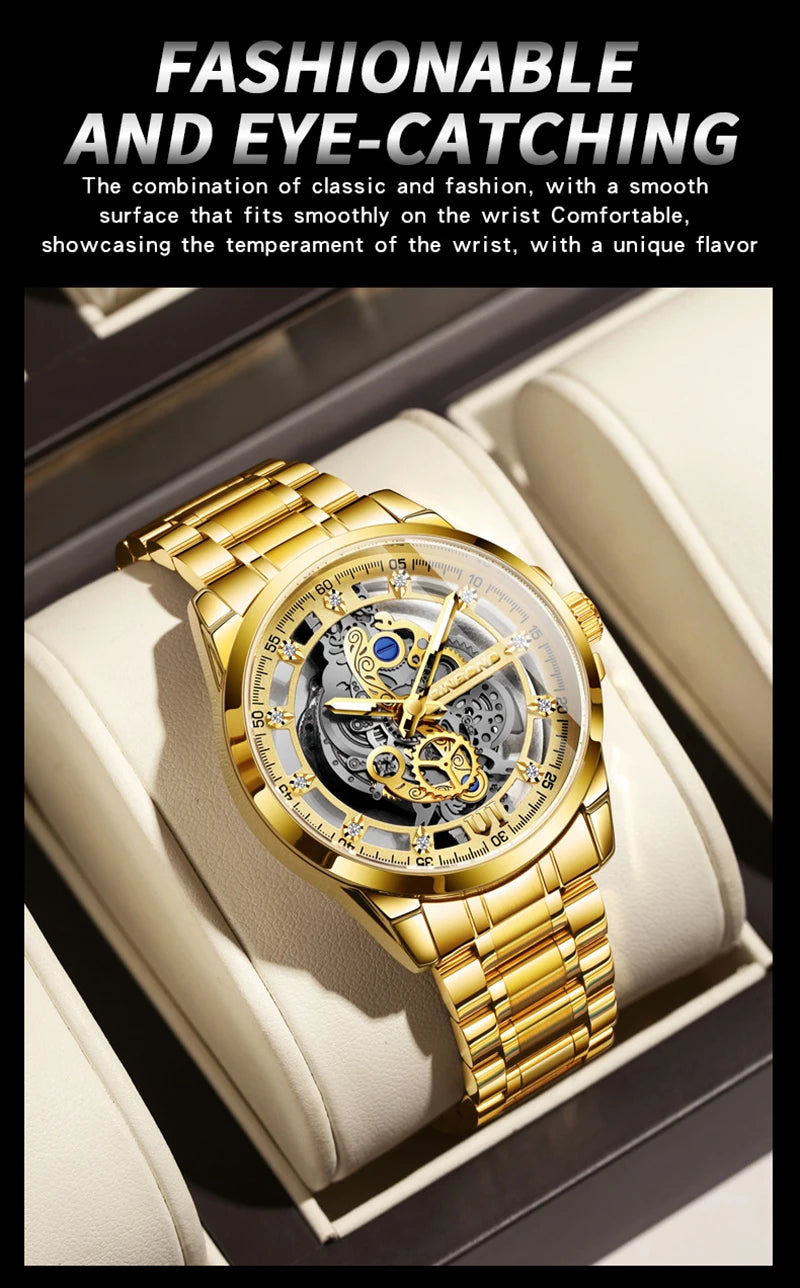 UTHAI-Montre à quartz en acier inoxydable pour homme, évider, étanche, métal, authentique, luxe, carillon, Shoous, V006, nouveau, 2024