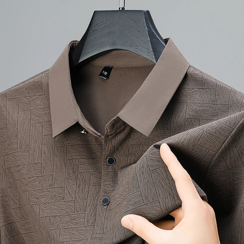 2025 New Men's Business Casual Short Sleeved Shirt Solid Color Polo Shirt Fashionable Breathable Comfortable Versatile Top