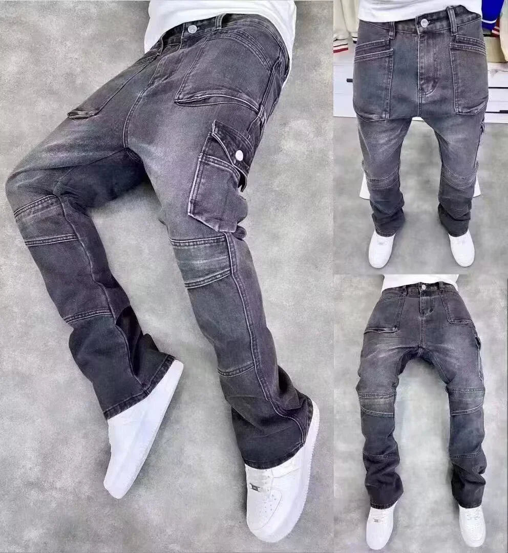 Jean Vintage pour hommes, bas de cloche en détresse, coupe propre, vêtements de travail pour le travail du bois, pantalon en Denim pour le commerce extérieur, 2025