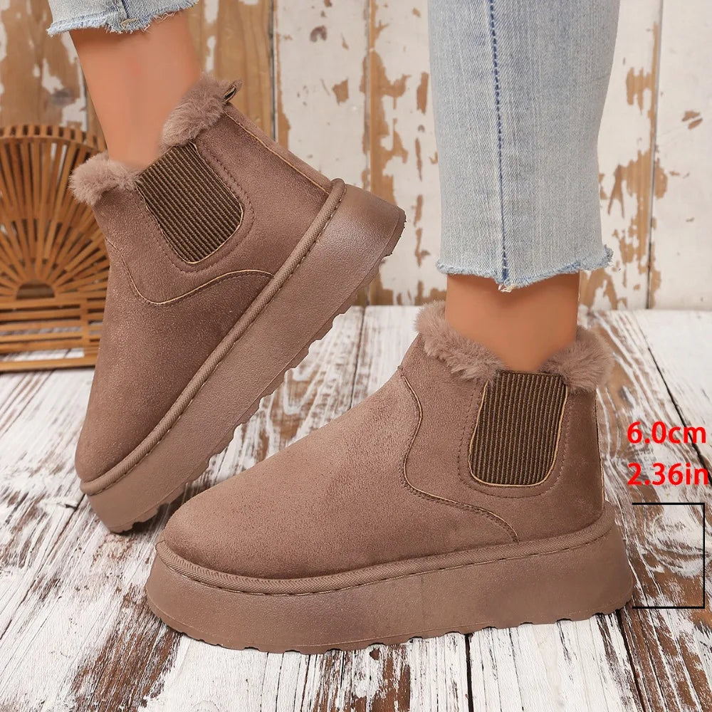 Hiver femmes courtes en peluche chaud bottes de neige chaussures décontractées nouveau daim fourrure Chelsea bottines plates plate-forme dames chaussures Botas - DOGOMET DIGITAL PLUS