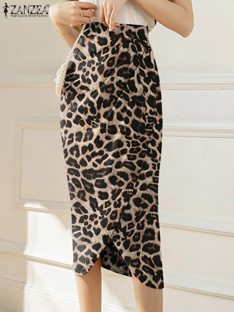 ZANZEA élégant taille haute Jupes femmes imprimé jupe longue robe 2023 été décontracté minceur Midi jupes Sexy asymétrique Faldas