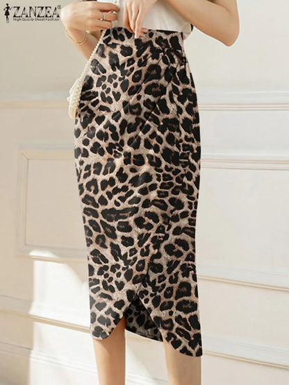 ZANZEA élégant taille haute Jupes femmes imprimé jupe longue robe 2023 été décontracté minceur Midi jupes Sexy asymétrique Faldas