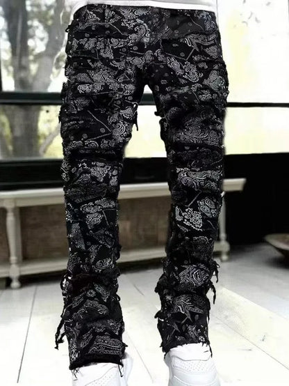 Kakan - New Men's Elastic Patch Jeans, Y2k Clothes Street Fashion Straight Leg Pants Long Jeans Jeans Man Brand - DOGOMET DIGITAL PLUS