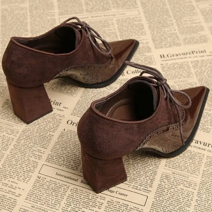 High Heels Shoes for Women Luxury Pointed Toe Dress Chunky Shoes Lace Up Fashion Sexy Pumps 2025 Autumn Elegant Chaussure Femme