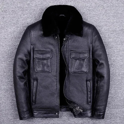 Veste de moto en cuir véritable pour hommes, manteau de fourrure, cuir naturel, chaud, hiver, zones me, SGG1109