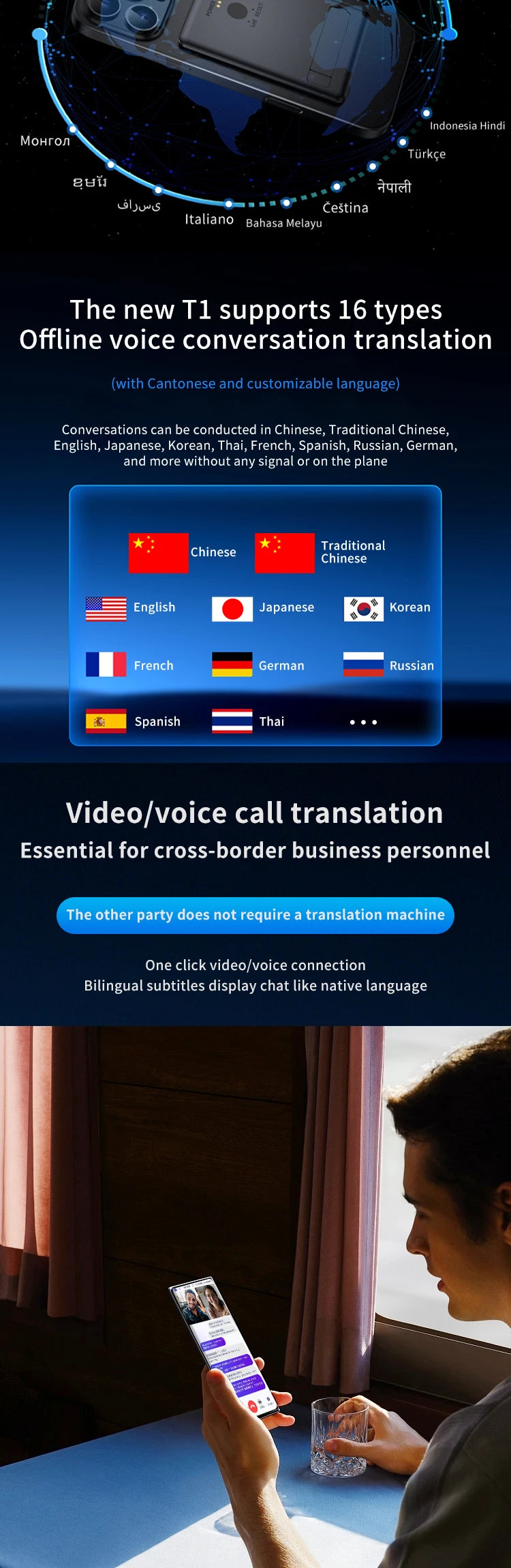 AI Instant Translator Device Magnetic Stand,144 Languages Online Translation Real-Time Photo/Video Calls for IOS Android - DOGOMET DIGITAL PLUS