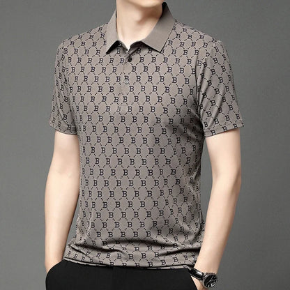 2025 Summer New Men's Business Print Short Sleeved POLO Shirt Comfortable and Cool Casual Fashion T-shirt