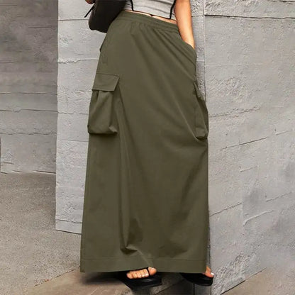 ZANZEA-Jupe Cargo adt pour Femme, Vintage, Élégante, Maxi, Bureau, Grandes Poches, Taille artificiel astique, Streetwear, Automne, 2023