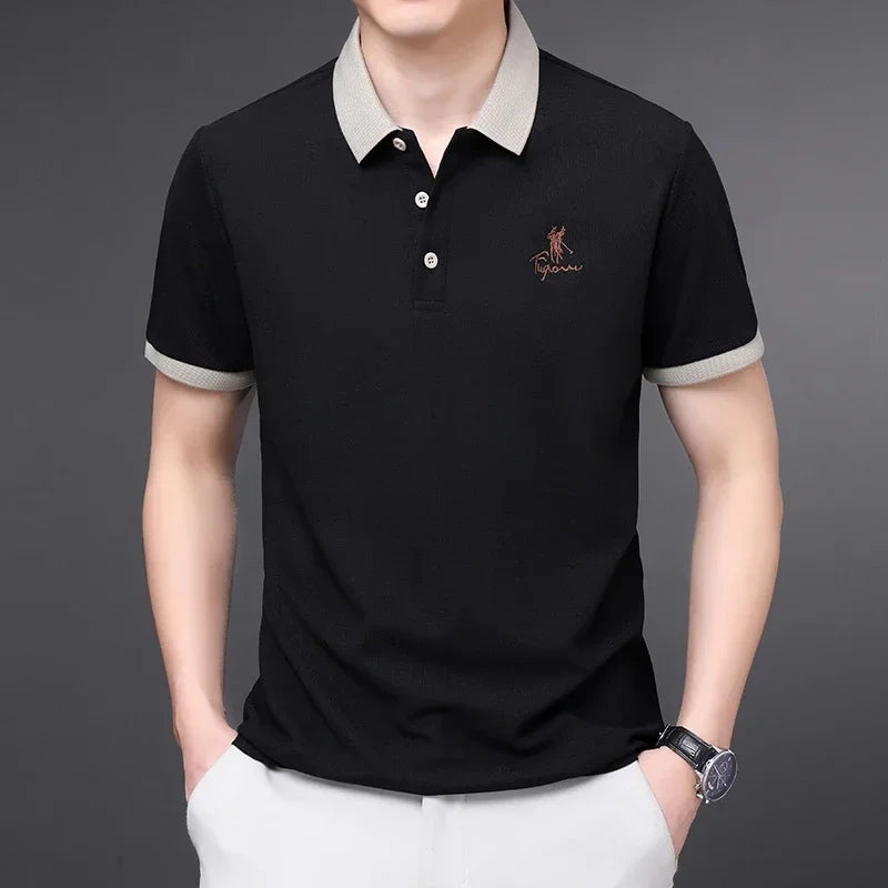 Men's Embroidered Casual Fashion Short Sleeved POLO Shirt Summer Comfortable Top