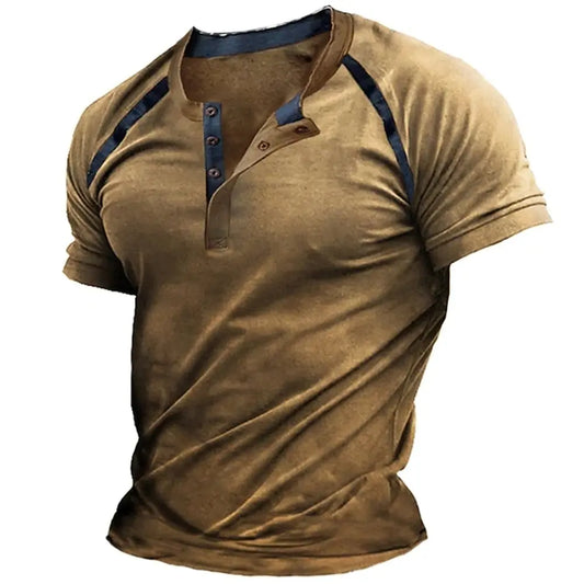 Henry - Summer men's short sleeved T-shirt, men's casual clothing top with buttons, S-5XL