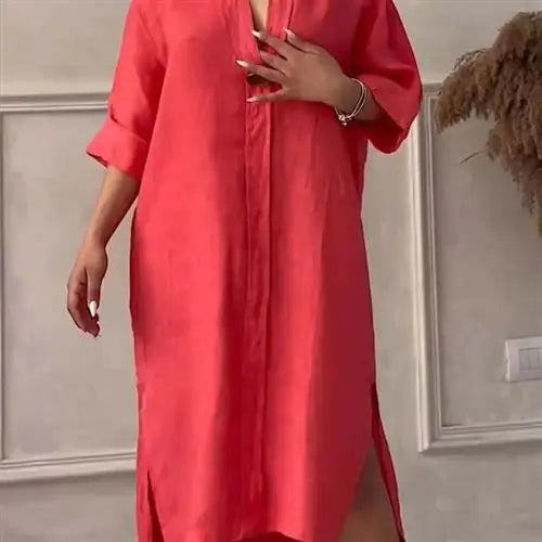 Women's Casual Button-Up Linen irt Long Ne round Color Blo  Pet Clothing Accories - DOGOMET DIGITAL PLUS