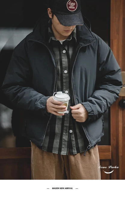 Maden Veste de duvet pour homme avec capuche hiver épaisse tissu mat brillant parka manteau chaud pour l'extérieur versatile veste noire pour porter dehors Chic et chaude veste masculine - DOGOMET DIGITAL PLUS