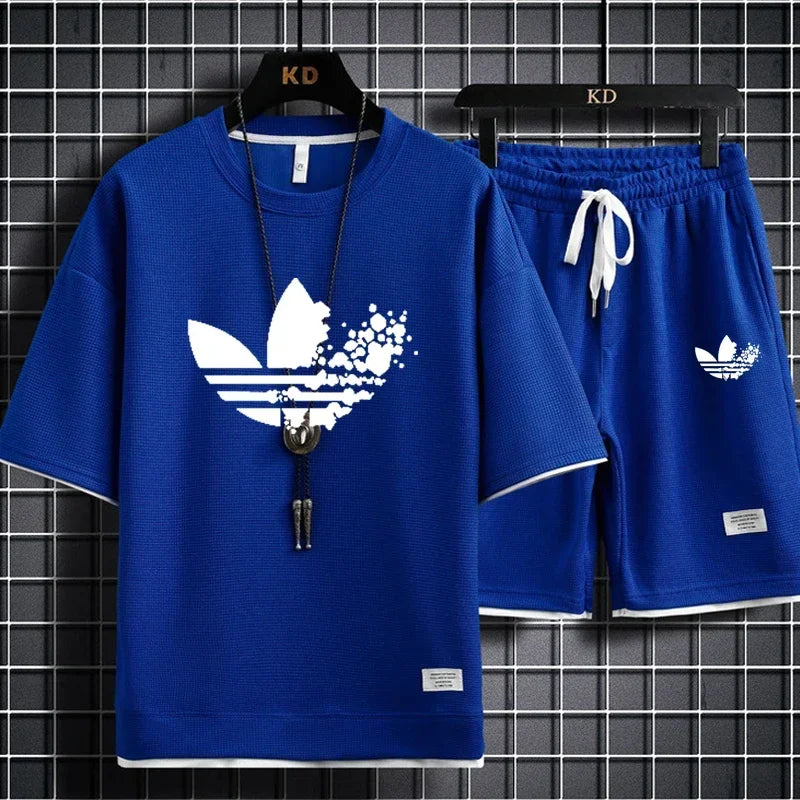 2025 Summer breathable quick drying sports casual jogging men's fashion printed short sleeve T-shirt + shorts two-piece set - DOGOMET DIGITAL PLUS