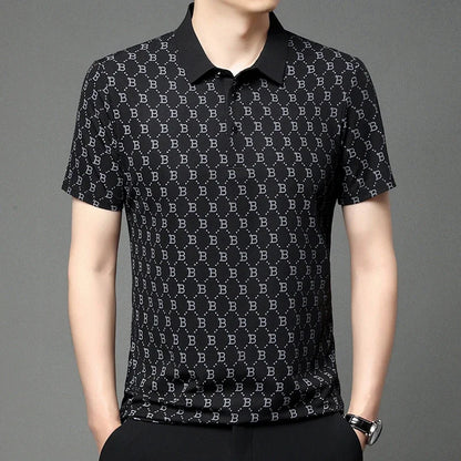 2025 Summer New Men's Business Print Short Sleeved POLO Shirt Comfortable and Cool Casual Fashion T-shirt