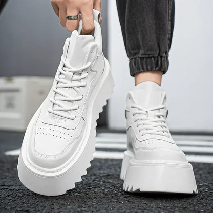 Baskets montantes en cuir pour hommes, chaussures à plateforme confortables, chaussures de course en plein air pour hommes, respirant, zones de tennis, nouveau, 2025