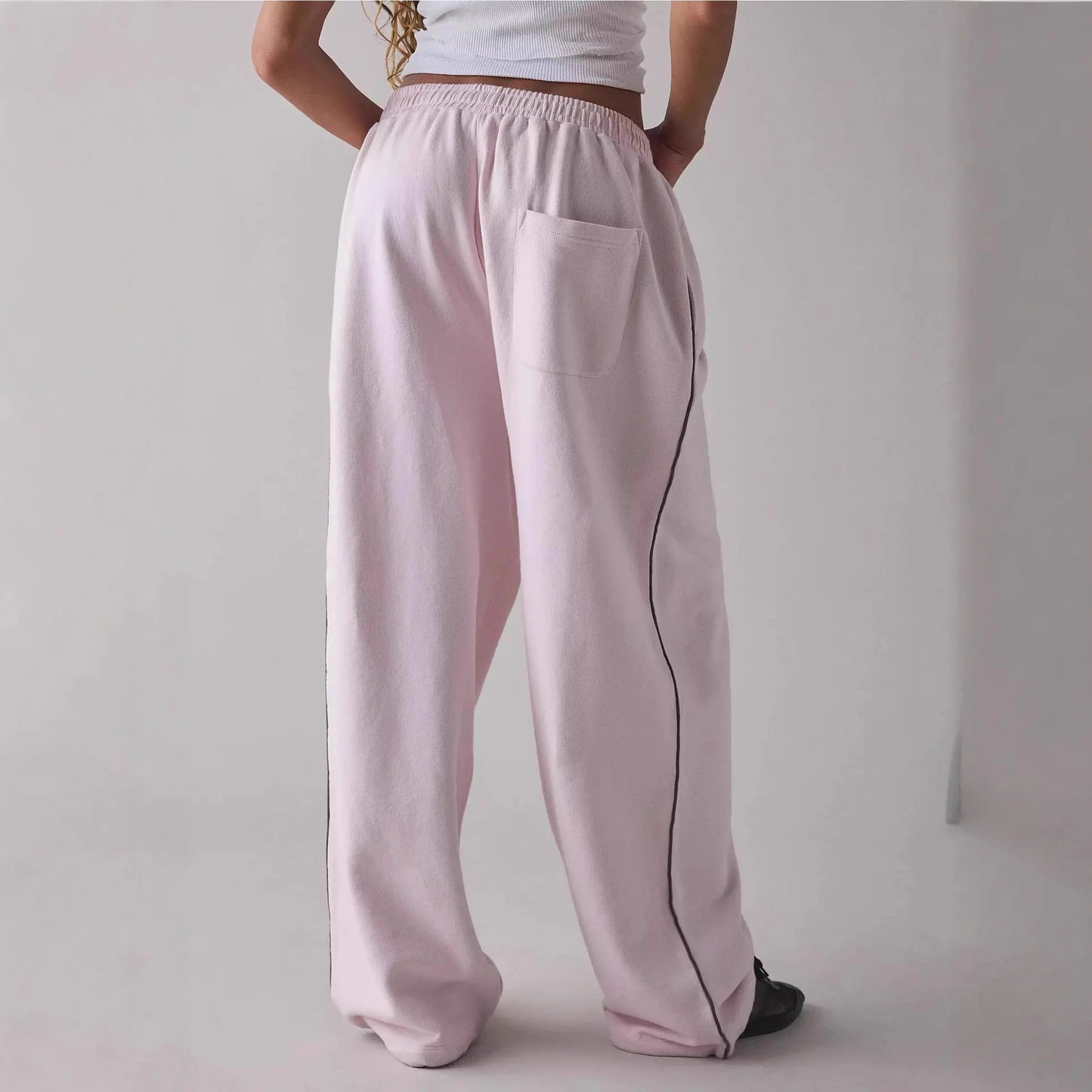 Pantalones Casuales nouveau pantalon décontracté brodé rose pour femmes pantalon droit taille élastique ample et confortable 2025 nouveau