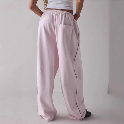 Pantalones Casuales nouveau pantalon décontracté brodé rose pour femmes pantalon droit taille élastique ample et confortable 2025 nouveau