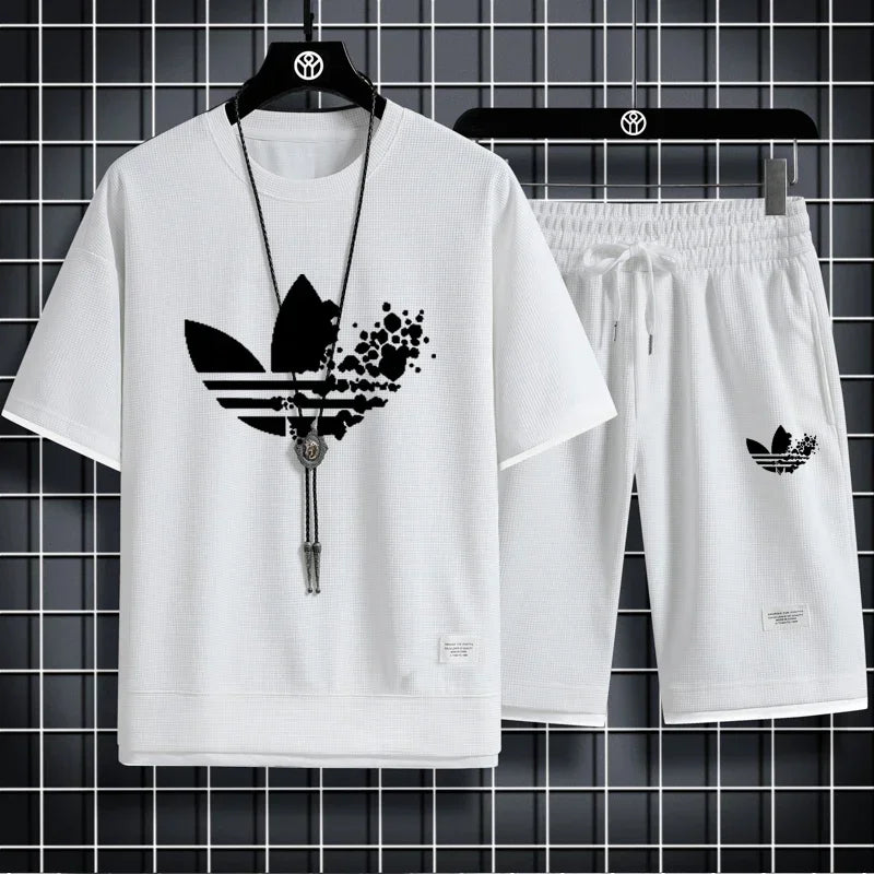 2025 Summer breathable quick drying sports casual jogging men's fashion printed short sleeve T-shirt + shorts two-piece set - DOGOMET DIGITAL PLUS