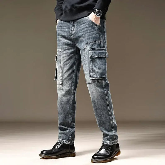 Jean pour hommes pantalon de cowboy droit avec poches pantalon Cargo esthétique régulière nouveau en empilé mode coréenne tendance 2025