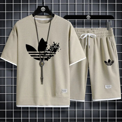 2025 Summer breathable quick drying sports casual jogging men's fashion printed short sleeve T-shirt + shorts two-piece set - DOGOMET DIGITAL PLUS