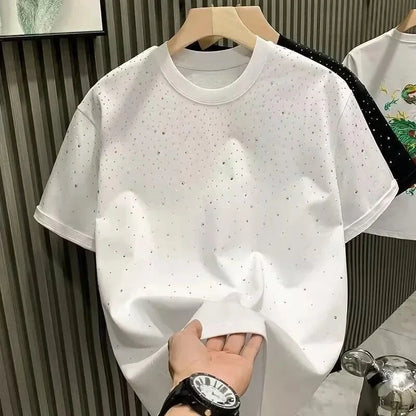 Été strass Rivet T-shirt pour hommes vêtements col rond T-shirt style décontracté mode haute rue 2025 hommes été manches courtes
