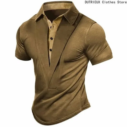 Men's Short - Sleeve T - Shirt for Summer, Retro Henley Neckline Design,  Loose Breathable Versatile Top for Sports and Leisure