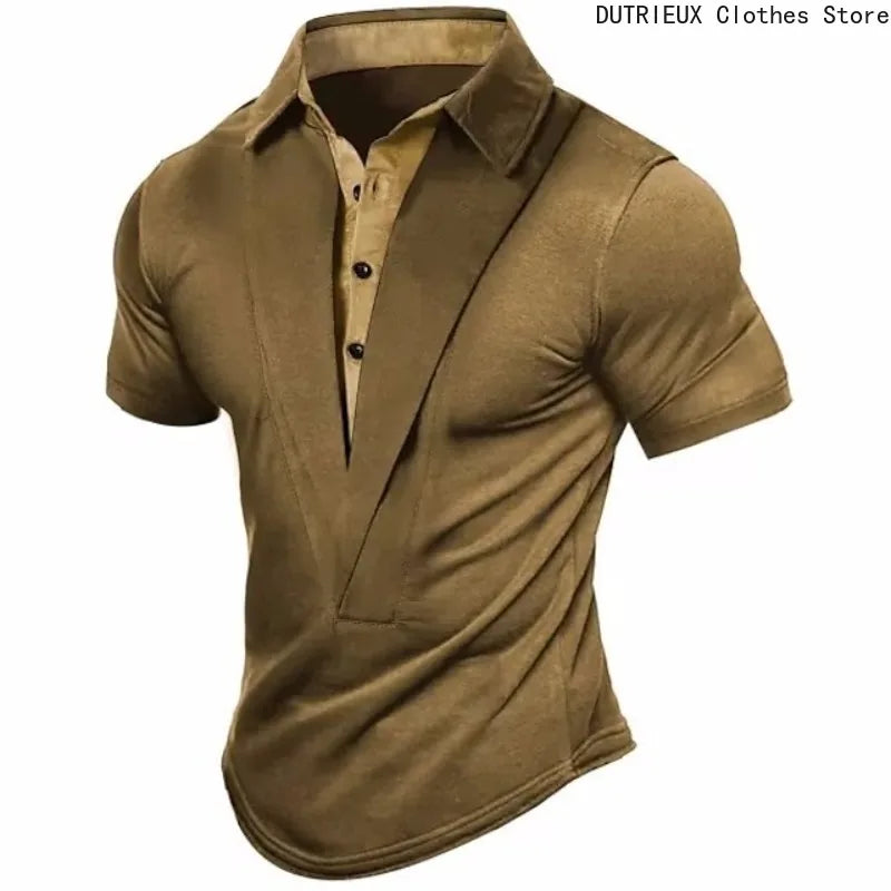 Men's Short - Sleeve T - Shirt for Summer, Retro Henley Neckline Design,  Loose Breathable Versatile Top for Sports and Leisure