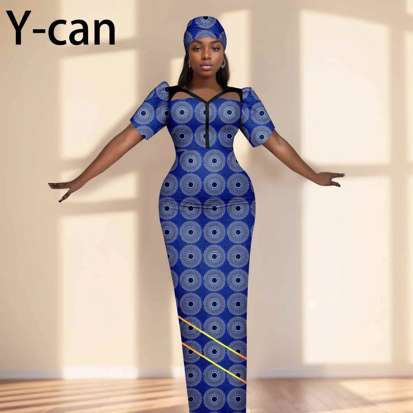 Robe de soirée robes africaines pour femmes coupe ajustée robe à manches courtes robes de soirée avec bandeau Dashiki Ankara imprimer 2525071
