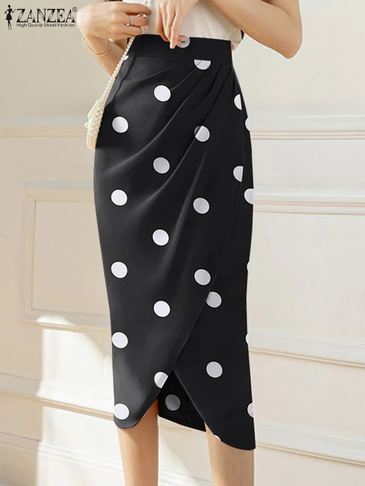 ZANZEA élégant taille haute Jupes femmes imprimé jupe longue robe 2023 été décontracté minceur Midi jupes Sexy asymétrique Faldas