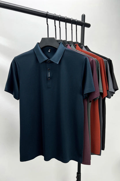 2024 Summer New Short sleeved High end Textured Letter Men's POLO Shirt Comfortable Silk Ice Feel Casual Business lapel T-shirt