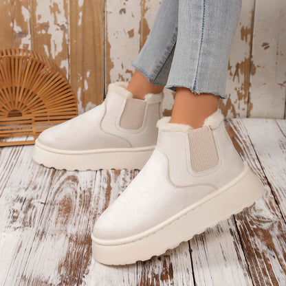 Hiver femmes courtes en peluche chaud bottes de neige chaussures décontractées nouveau daim fourrure Chelsea bottines plates plate-forme dames chaussures Botas - DOGOMET DIGITAL PLUS
