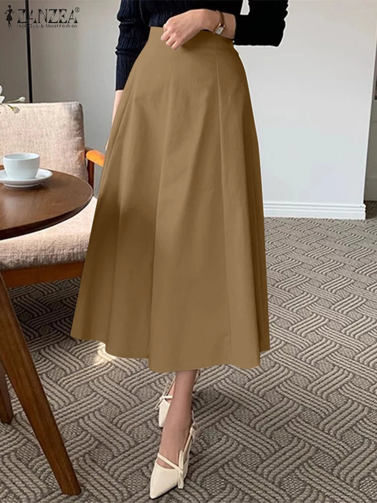 ZANZEA-Jupe mi-longue évangélique élégante taille haute pour femmes, jupes trapèze pour femmes, bureau, dame, document solide, fête, mode, 2025