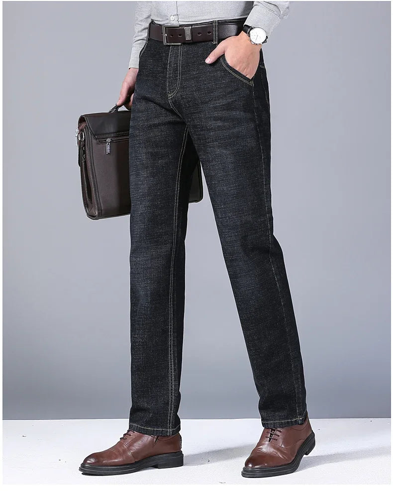 Hommes doux droit Denim pantalon 2025 automne classique affaires noir Biker jean salopette Masculino Pantalone Hombre Mannen Homme