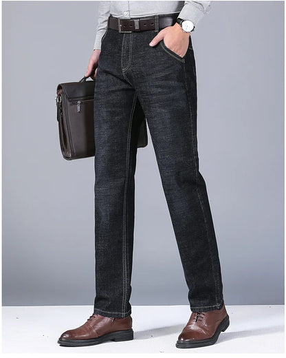 Hommes doux droit Denim pantalon 2025 automne classique affaires noir Biker jean salopette Masculino Pantalone Hombre Mannen Homme