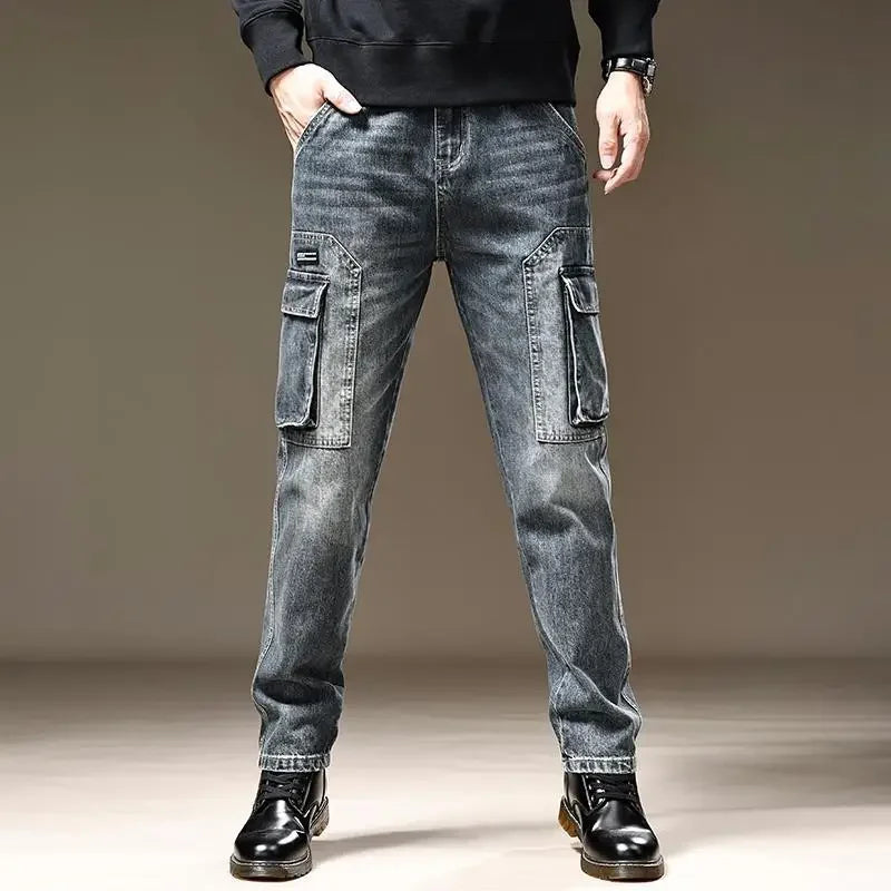 Jean pour hommes pantalon de cowboy droit avec poches pantalon Cargo esthétique régulière nouveau en empilé mode coréenne tendance 2025