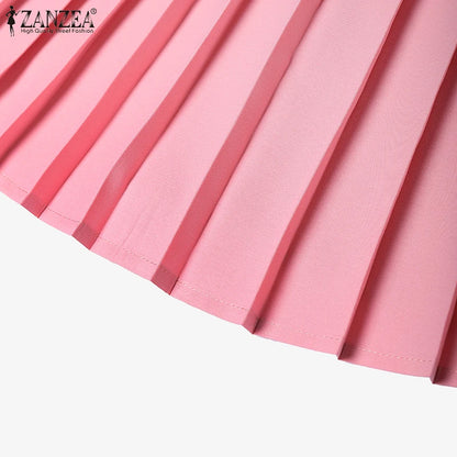 ZANZEA élégant a-ligne Jupes plissées femmes mode taille haute Patchwork Midi Faldas Mujer bureau déplacements solide Jupes Femme