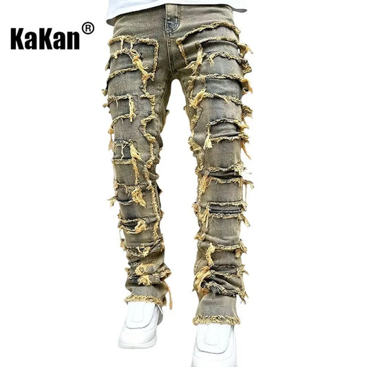 Kakan - New Men's Elastic Patch Jeans, Y2k Clothes Street Fashion Straight Leg Pants Long Jeans Jeans Man Brand - DOGOMET DIGITAL PLUS
