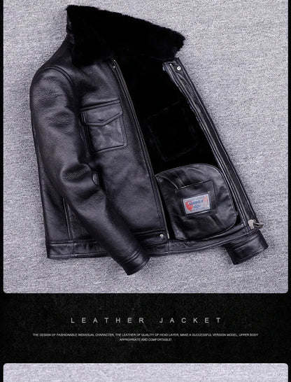 Veste de moto en cuir véritable pour hommes, manteau de fourrure, cuir naturel, chaud, hiver, zones me, SGG1109