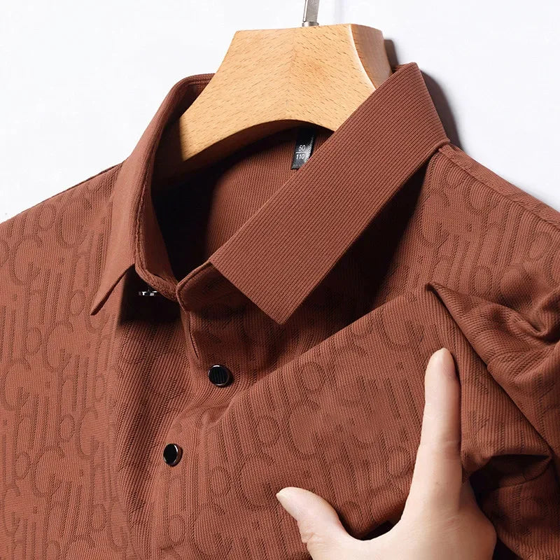 2025 New Men's Business Casual Short Sleeved Printed Polo Shirt Fashionable Breathable Comfortable and Versatile Top