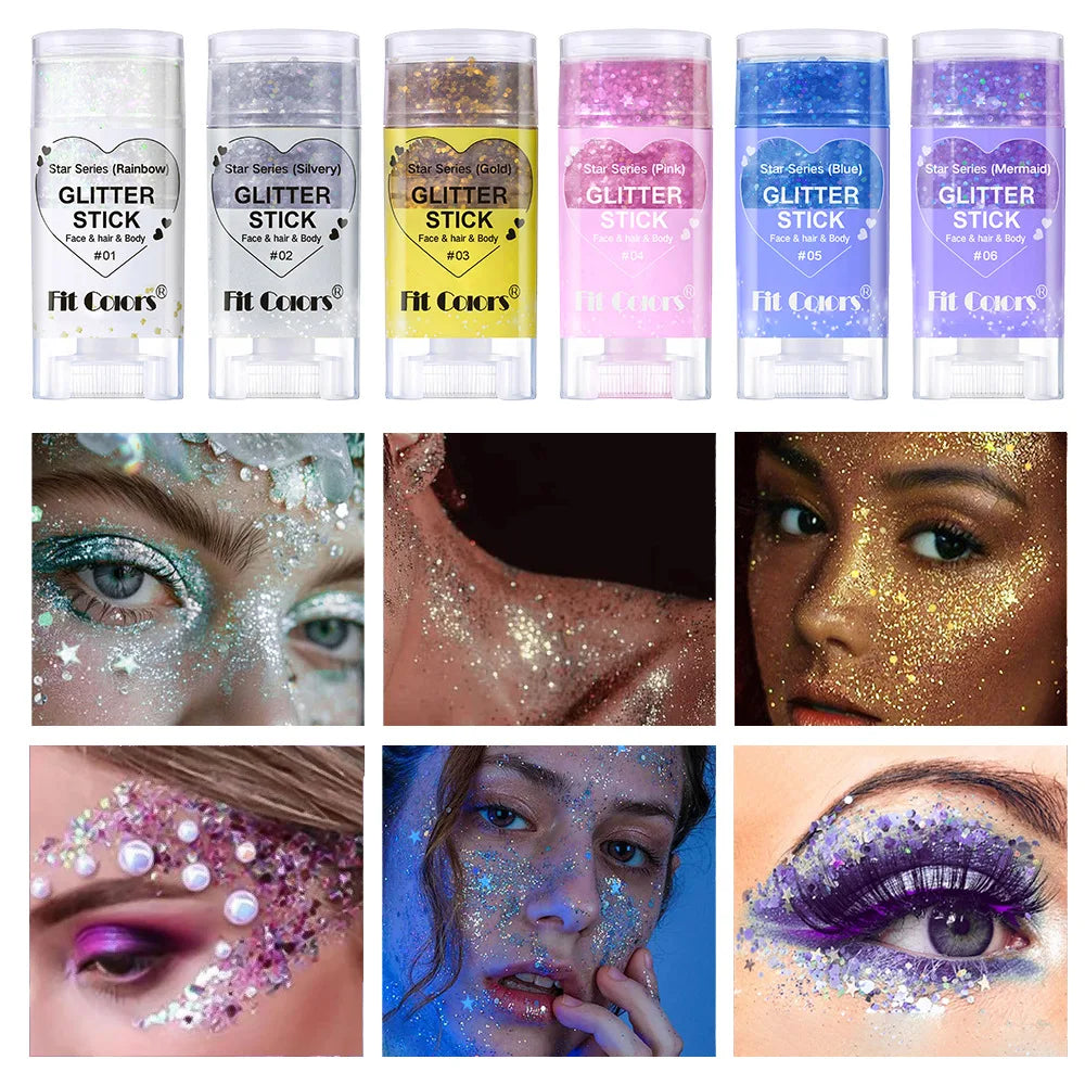 5 couleurs peinture corporelle paillettes bâton visage lèvres étoile paillettes poudre ombre à paupières Festival scène maquillage - DOGOMET DIGITAL PLUS