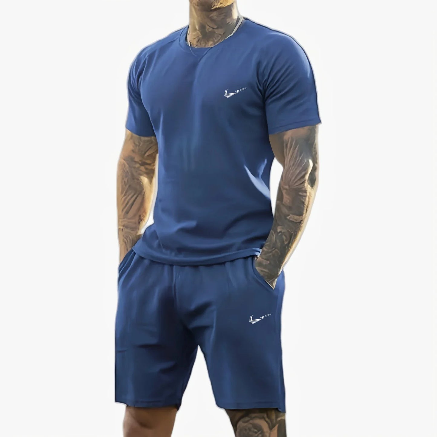 2025 summer new men's printed short-sleeved T-shirt + shorts suit, casual sportswear, breathable outdoor casual men's T-shirt, - DOGOMET DIGITAL PLUS