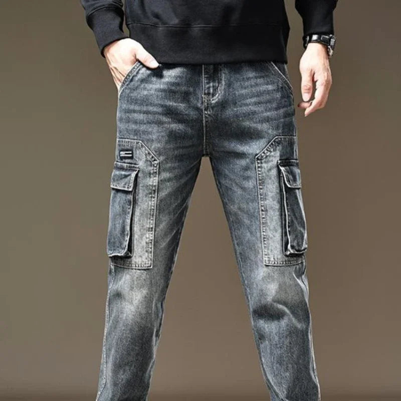 Jean pour hommes pantalon de cowboy droit avec poches pantalon Cargo esthétique régulière nouveau en empilé mode coréenne tendance 2025